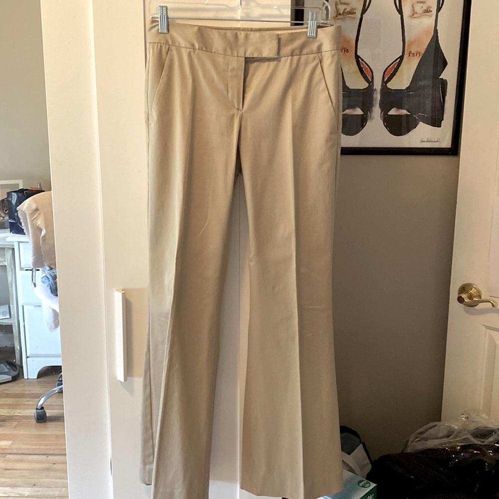 Theory tan flare bottom pants